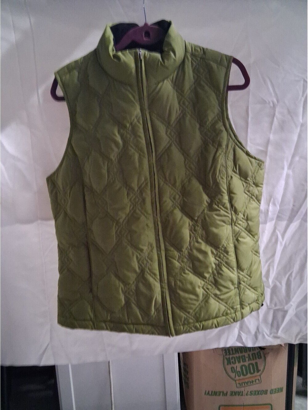 Women’s Eddie Bauer Quilted full-zip puffer vest pockets olive green Large I2